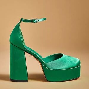 Green Platform Block Heel Sandals